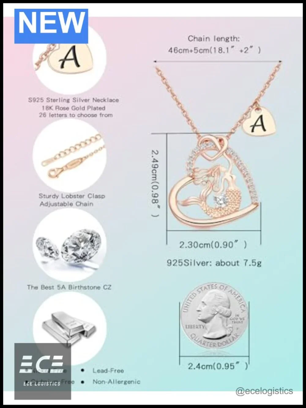 Sterling Silver Heart Pendant Necklace 18.1+2in Adjustable Graduation Gift